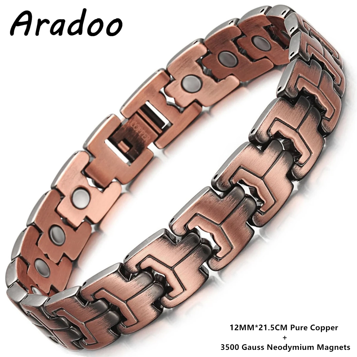 ARADOO 3X Strength Neodymium Magnets Copper Bracelet for Men Pure Copper Bangle Wristband Jewelry: Gold-color