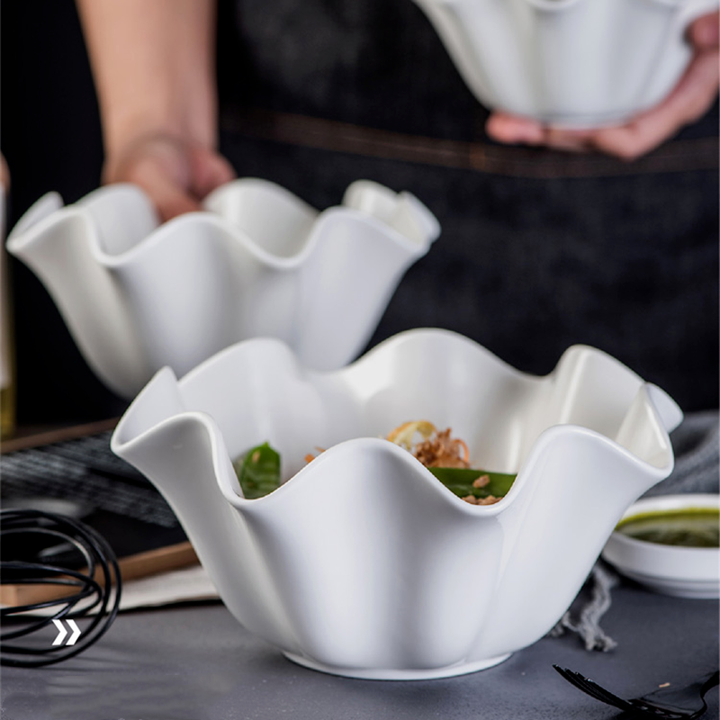 Plato de cerámica blanco puro para ensalada de frutas, cuencos de sopa, cuenco de fideos, plato de sabor, plato de pastel, cuencos de postre, plato de cena prensado, utensilios para hornear