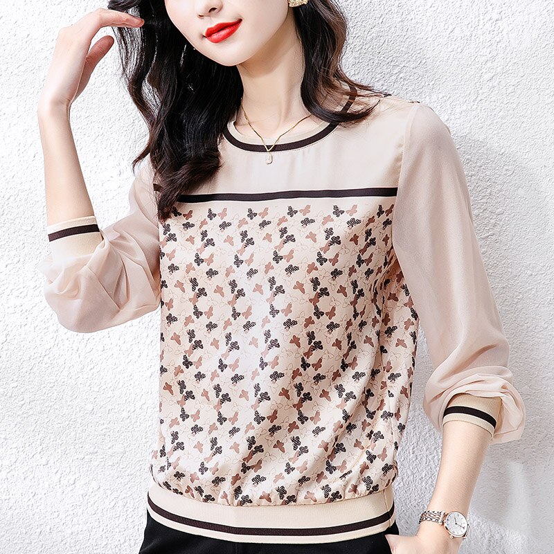 Shirt met ronde hals en print voor dames in Wit