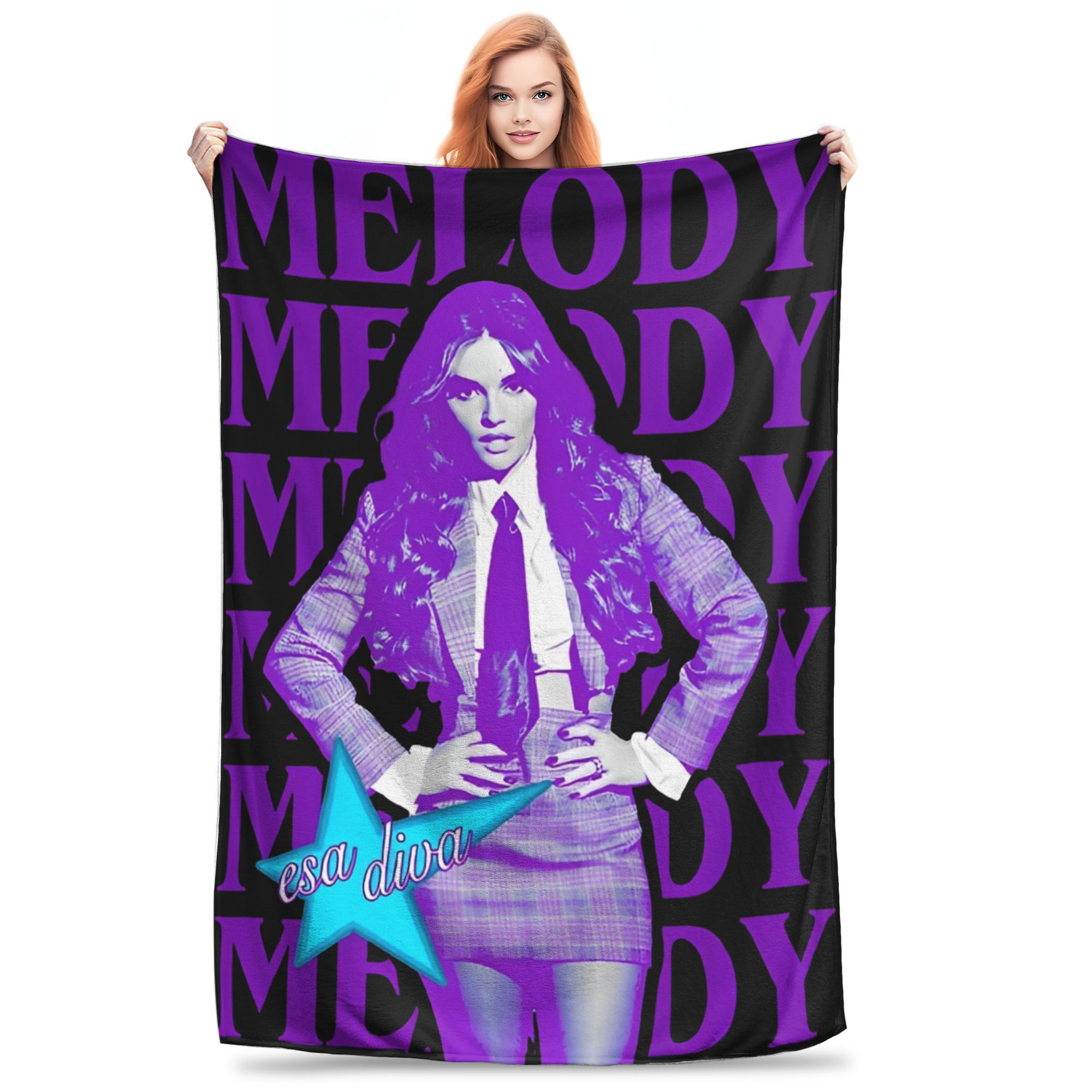 Melody Esa Diva Espagne Eurovisions 2025 Couverture pour canapé Couverture en peluche douce 50 x 60 pouces Couvre-lits de tailles multiples pour toutes les saisons: Plein / WHITE