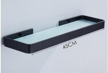 25CM 35CM 45CM Black Aluminum Glass Shelf,Square bathroom glass shelves,Shower room Rack,Cosmetic Shelf: 45CM with matt glass