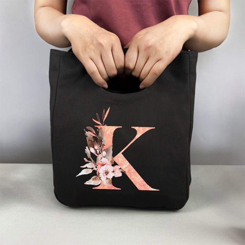 Fiambrera con estampado de letras rosas, bolsa de almuerzo refrigerada, portátil, aislante, para almacenamiento de comida, Picnic: 9PinkaK
