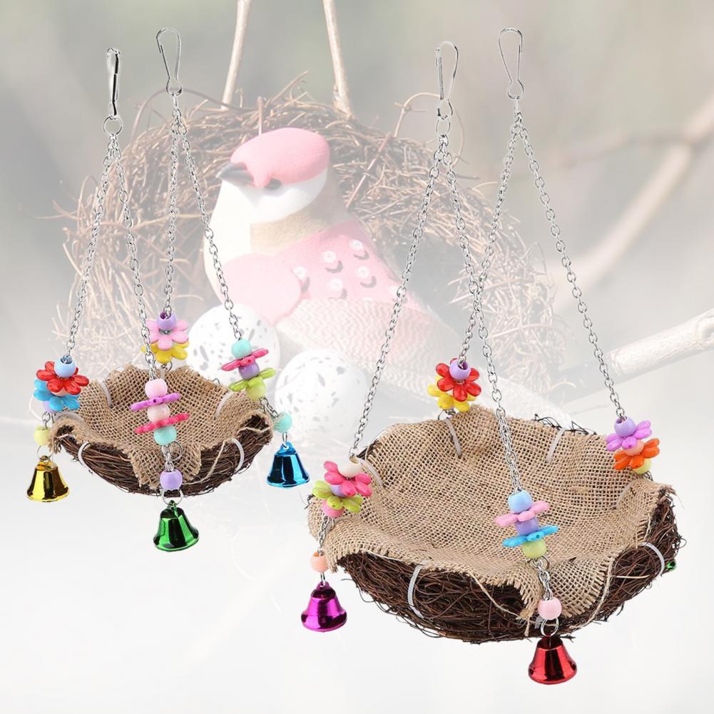 Parrot Swing with Bell Hanging Rattan Rattan Bird's Nest Nibble Swing Stand Bite-resistant Bird Perch Toy for Parrot Supplies