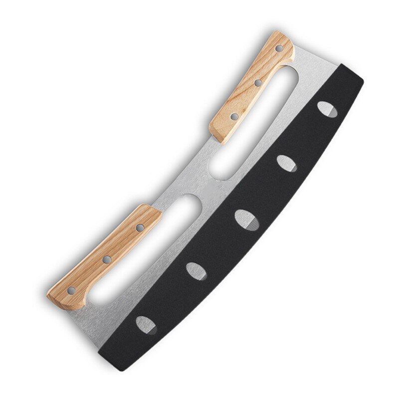 Dual Handvat Pizza Blade Halfronde Pizza Kookplaat Houten Handvat Rvs Schommelstoel Blade Met Houten Handvat: Default Title