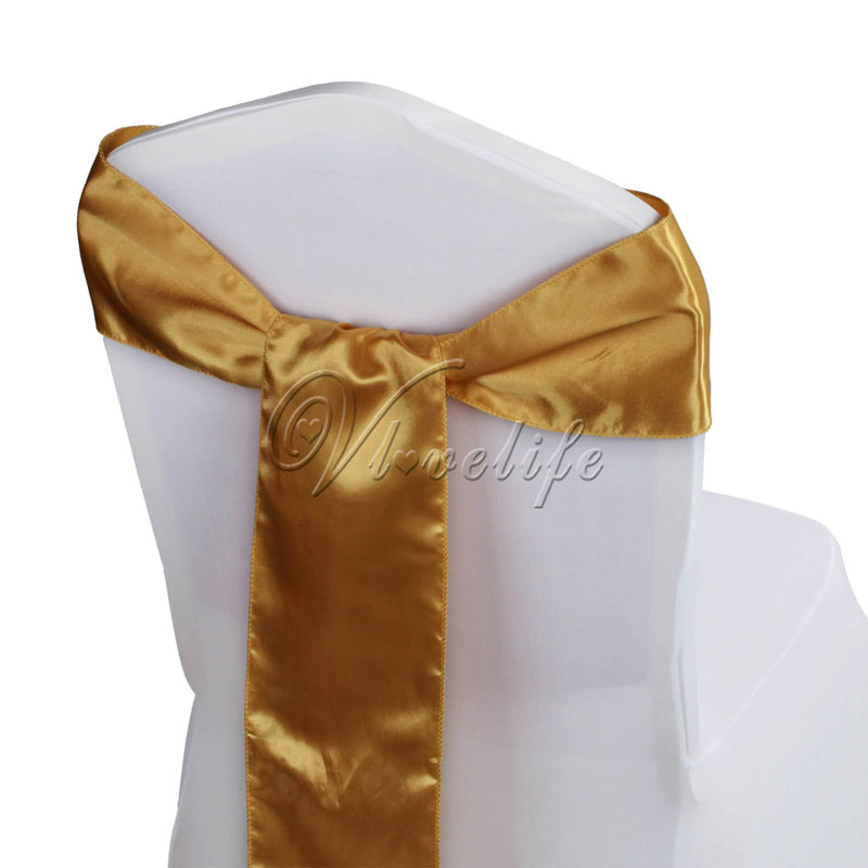 Satin stol sash sløjfe 6 "  x 108 " til banket bryllup fest banket sløjfer sommerfugl håndværk stole betræk dekoration