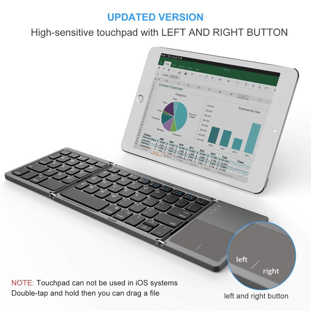 YelWong Mini Foldable Keyboard Portable Touchpad Bluetooth 3.0 Wireless Keypad for Windows Android ios Tablet iPad iPhone Xiaomi