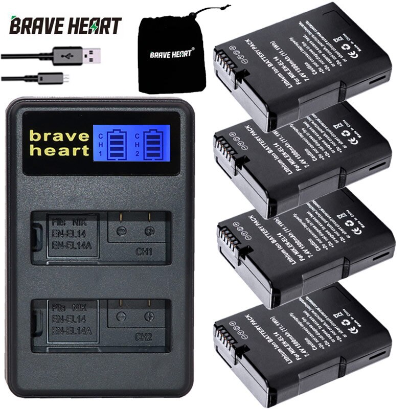 4xbateria EN-EL14 EN EL14 EN EL14a batterie + Chargeur Double pour Nikon D3100 D3200 D5100 D5200 DF P7000 P7100 P7200 P7700 P7800: charger and 4battery