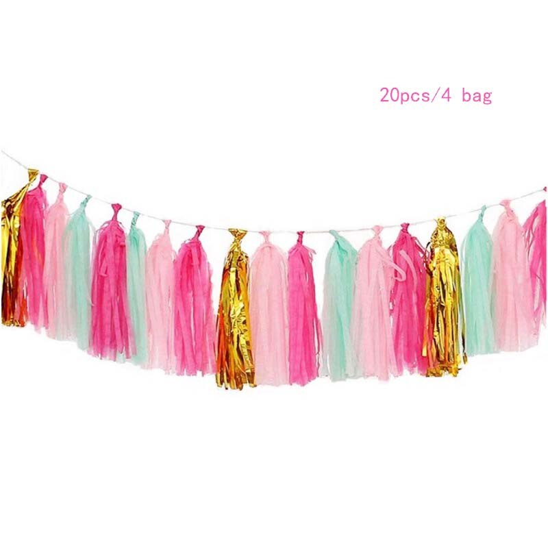 20 st silkespapper tofs krans rosa blå banderoll papper gör det själv fest krans för födelsedag baby shower bröllopsfest dekorationer: Oliv