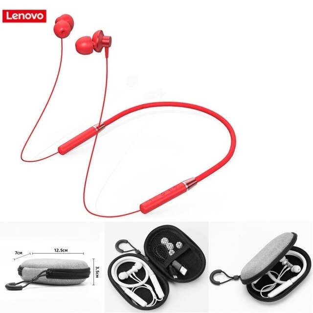 Original Lenovo HE05 Bluetooth 5.0 Neckband Wireless headphones Stereo Sports Magnetic Headphones Sports Running IPX5 Waterproof: HE05 Red Add Bag
