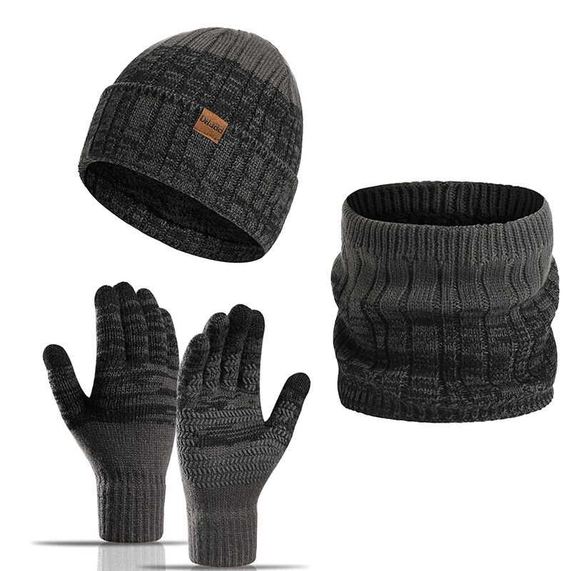 3pcs/set Winter Autumn Knitted Scarf Hat Glove Sets Warm Windproof Thickened Soft Touch Screen Gloves Suit