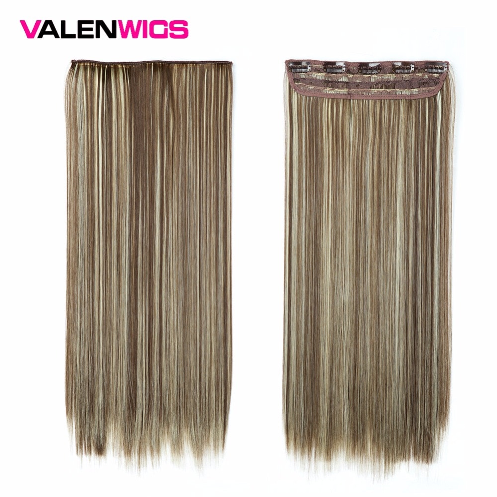 Valen Pruiken 22 inch 5 Clips In Een Stuk Pure Kleur Straight Stijl Haar Clip Op Een Stuk Synthetisch Haar extensions Voor Vrouwen