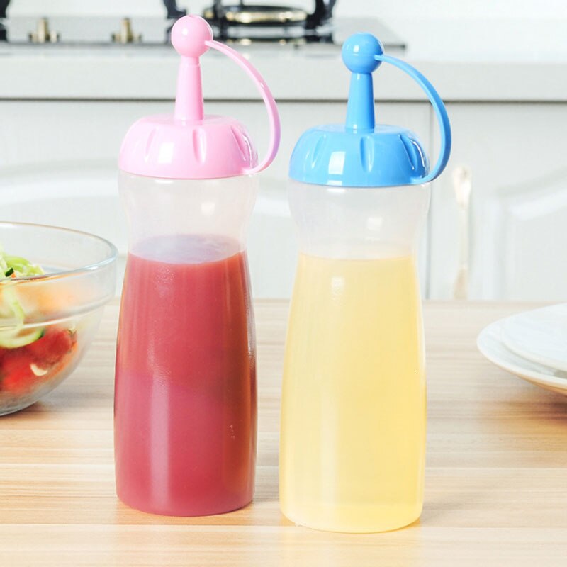 BBQ Condiment Ketchup Sauce Dispenser Bottles Olive Oil Dispensing Bottle Mayonnaise Squeeze Jar with Cap White Kitchen Gadget