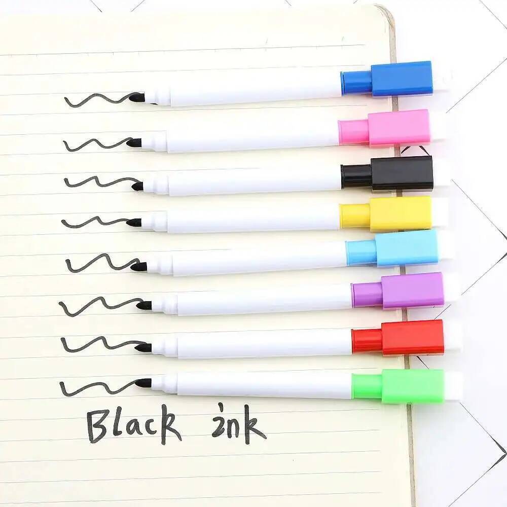 8 Stuks Lytwtw's Whiteboard Pen Creatieve Met Borstel Waterbasis Kleine Uitwisbare Pen School Kantoorbenodigdheden White Board marker: Black