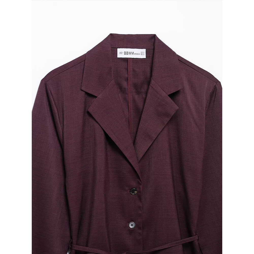 DUOPERI Damesmode met riem Effen blouse met enkele rij knopen Vintage gekerfde hals Lange mouwen Vrouwelijke chique damesoverhemden