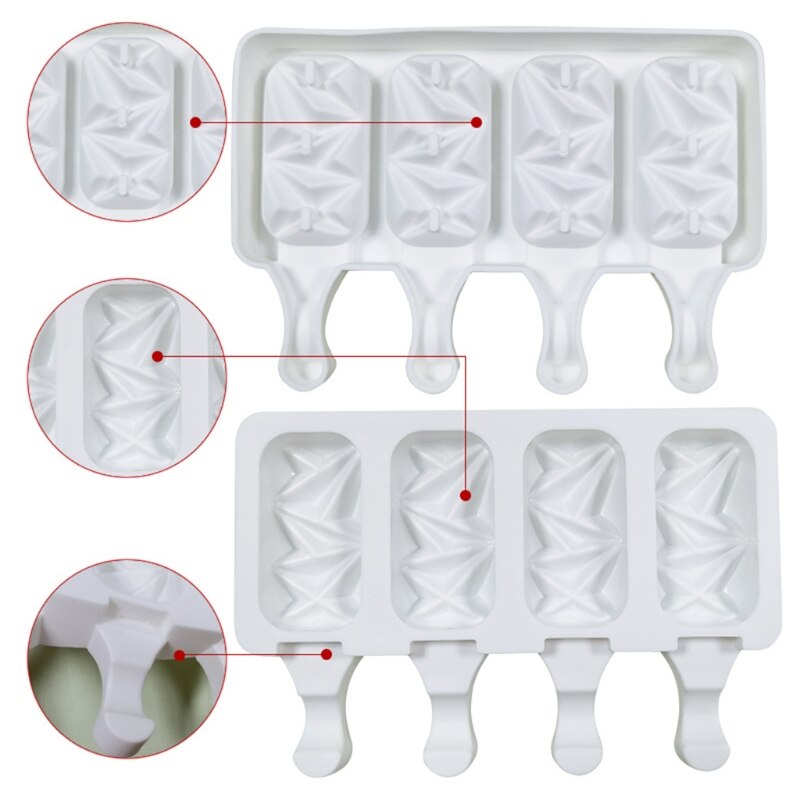 Mold Stripe Silicone Ice-Pop Molds 2/4/8 Cavities Homemade DIY Ice Cream Maker Reusable Easy Release