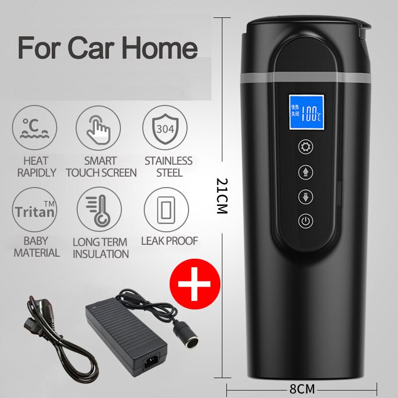 Portable 420ml Stainless Steel 12V/24V Car Heating Cup LCD Display Electric Water Cup Temperature Kettle Coffee Tea Milk Heated: Black2 For Car Home