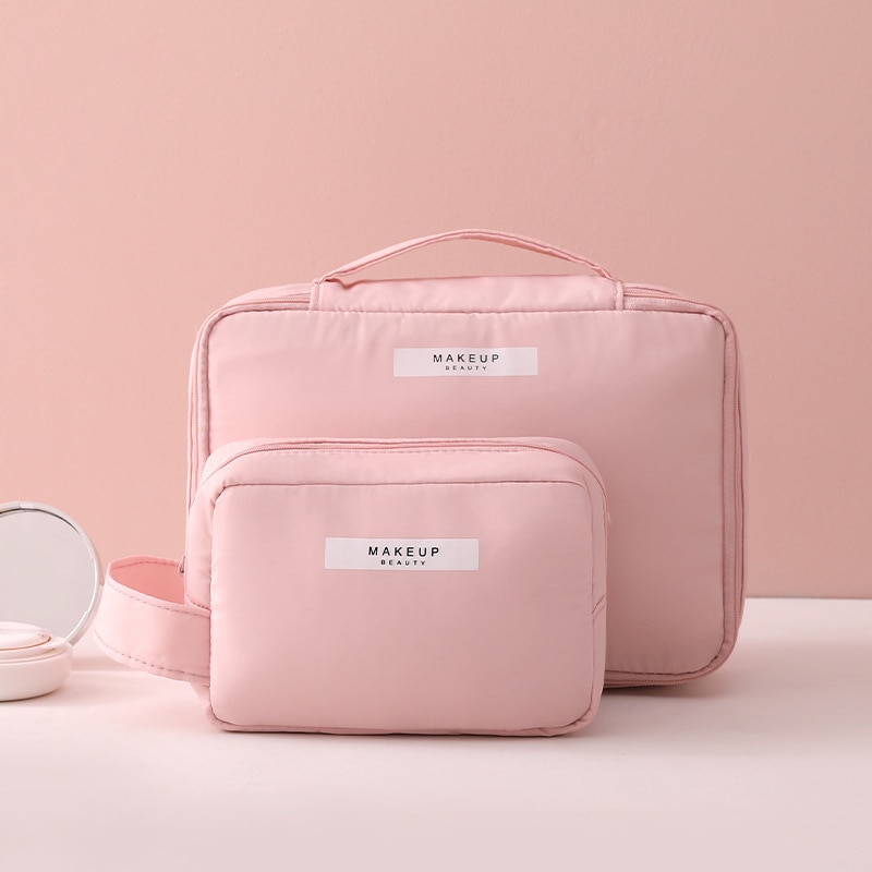 Kvinder kosmetiktaske kosmetolog nødvendig toiletartikler makeuptasker mærke arrangør rejser kvindelig opbevaring makeup etuier: Lys rosa sl