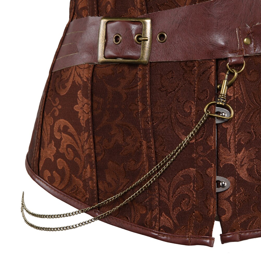 Women&#39;s Leather Corset Steampunk Woman Gothic Plus Size Pirate Corset Sexy Overbust Vintage Brown Bustier Lace Up Corset Top
