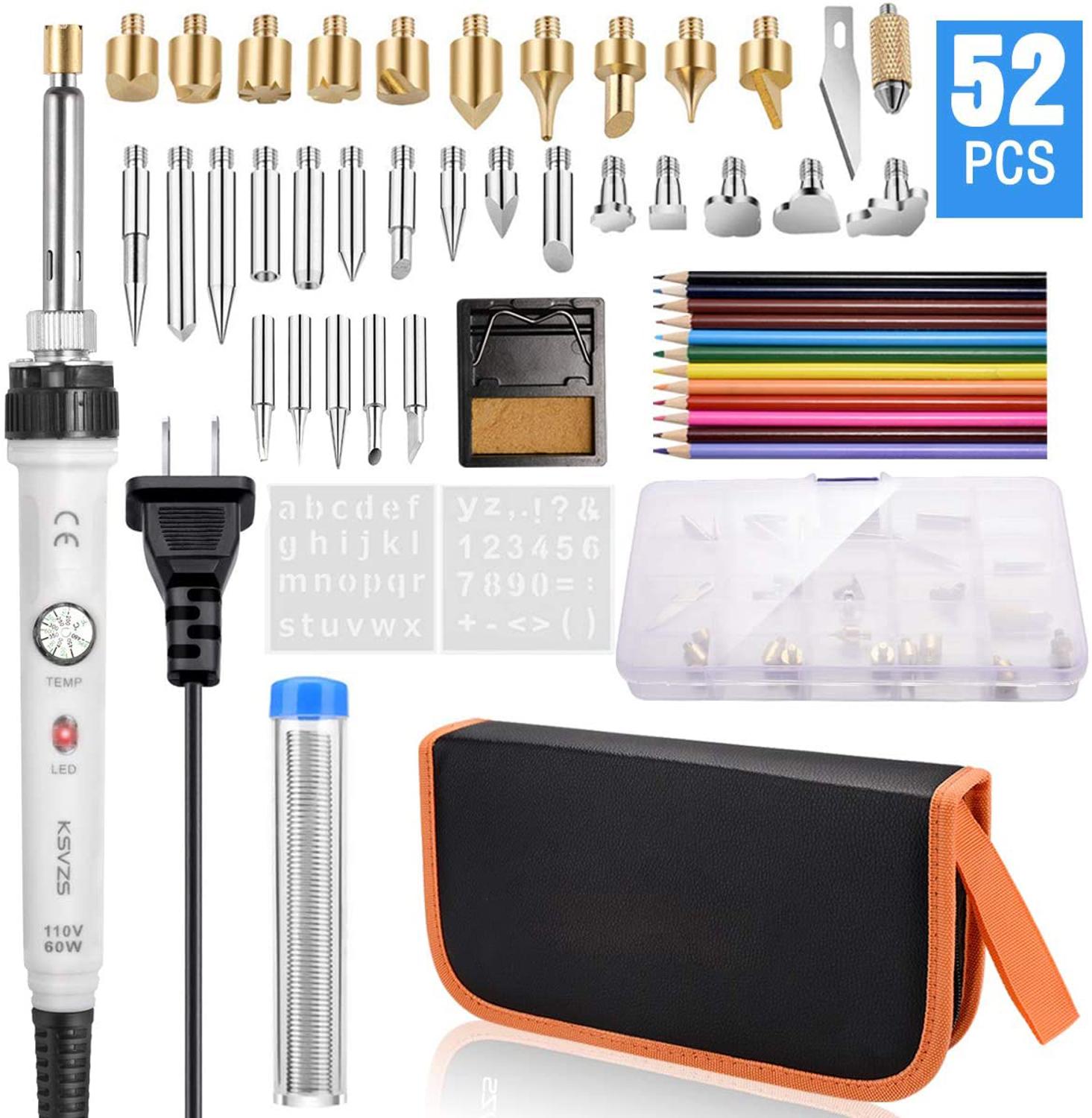 51 pieces of DIY wood-burning tool set thermostat electric soldering iron suitable for engraving/heat transfer/embossing/leather: Purple / EU