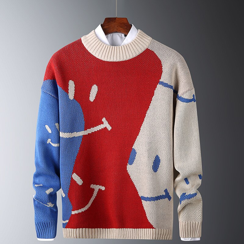 Sweater mænd afslappet o-hals pullover herre efterår slim fit langærmet skjorte mandlige patchwork sweatere strikket cashmere uld pull top