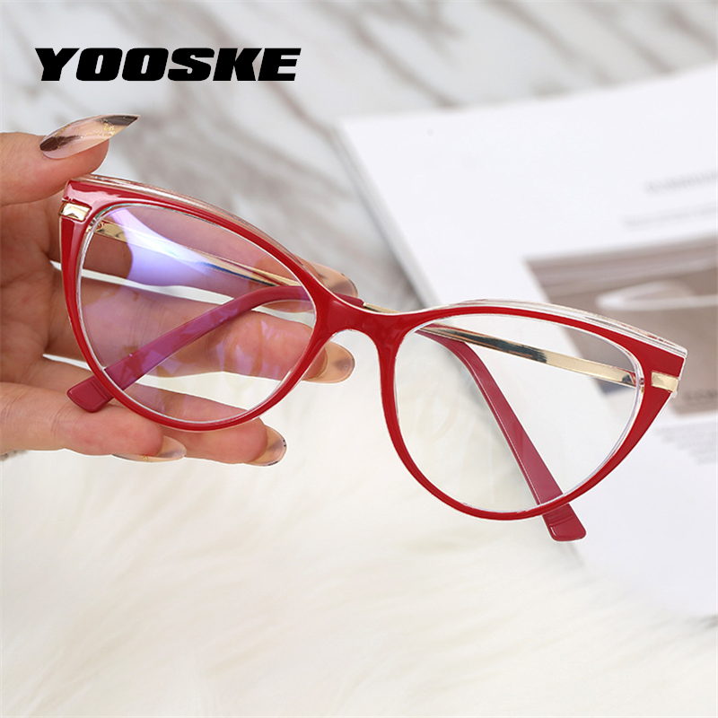 YOOSKE-monturas para gafas de sol para mujer, lentes Sexy de gato rojo, antiluz azul, para ordenador, monturas para Miopía