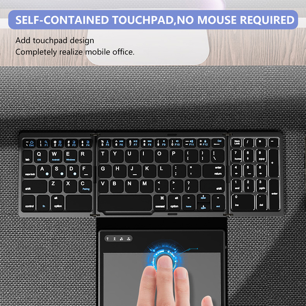 BOW Foladable Bluetooth Keyboard with Touchpad Pocket Folding Keyboard for Laptop Phone Tablet Wireless Rechargeable Keyboard