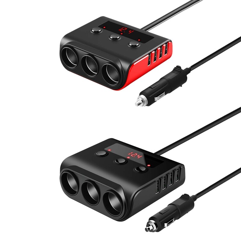 Auto Sigarettenaansteker Adapter, 100W 12V/24V Autolader Met 4 Usb-poorten En 3 Sockets Sigarettenaansteker Power Splitter, on/Off