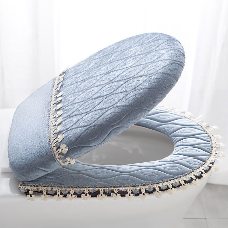 Fyjfaon pokrowiec na deskę sedesową ciepły gruby muszla klozetowa pokrycie siedzenia łazienka dekoracyjna pokrywa robić toalety osłona pyłoszczelna czerwona niebieska kawa: niebieski