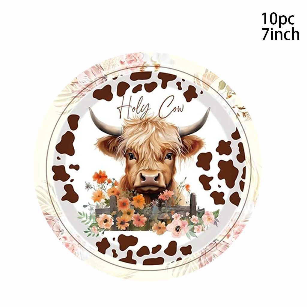 Engangsservise med høylandsfe-tema for 10 gjester, brun ku, papirtallerkener, servietter, kopper, happy holy cow, bursdagsfestdekorasjoner: Dyp safir