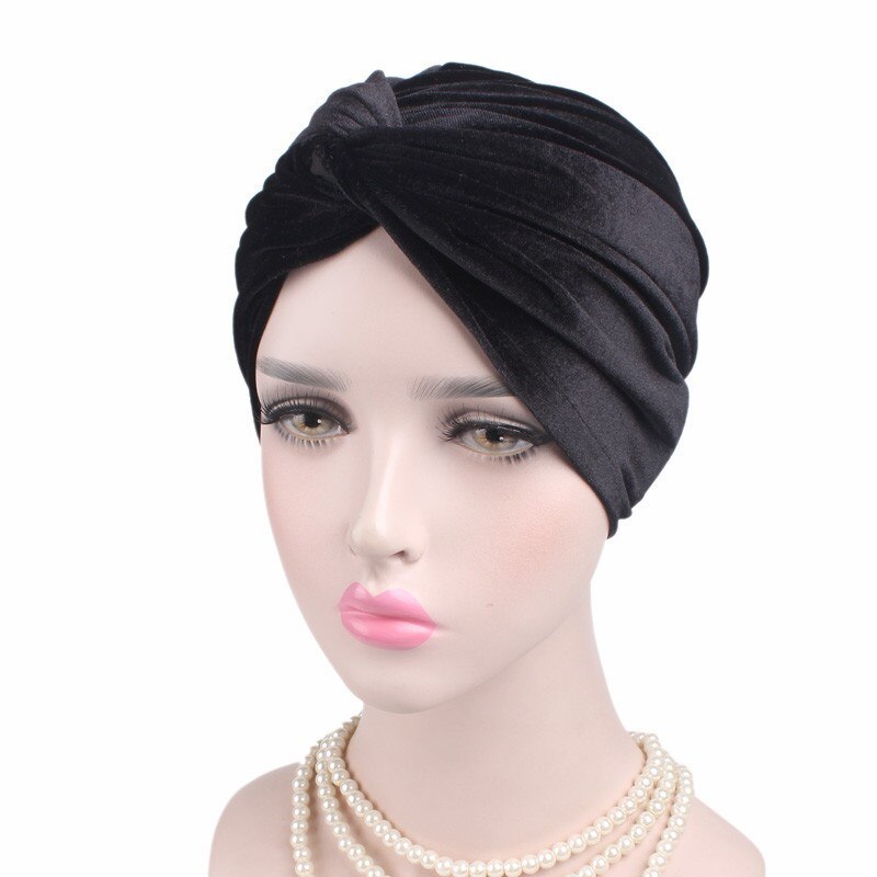 Gorros de terciopelo cálido para mujer, turbante Hijab musulmán para mujer, turbante africano de India, pañuelo para la cabeza, gorros: 2