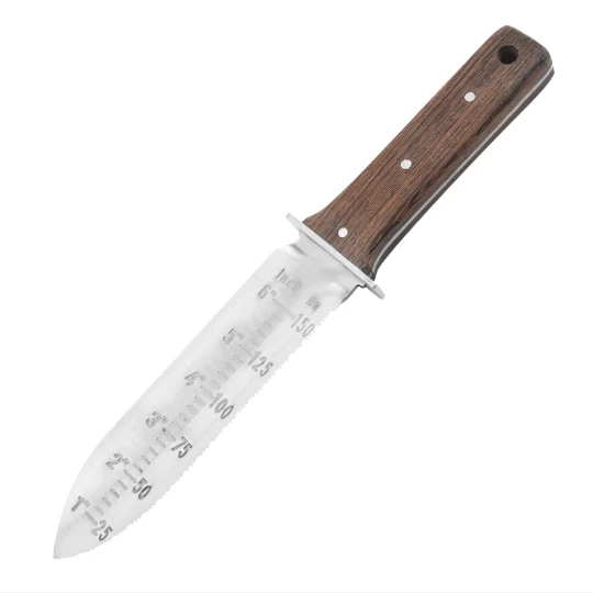 Hori hori hagekniv med lærslire, beskyttende håndbeskytter, slipestein inkludert, for luking, graving: Mørk grå