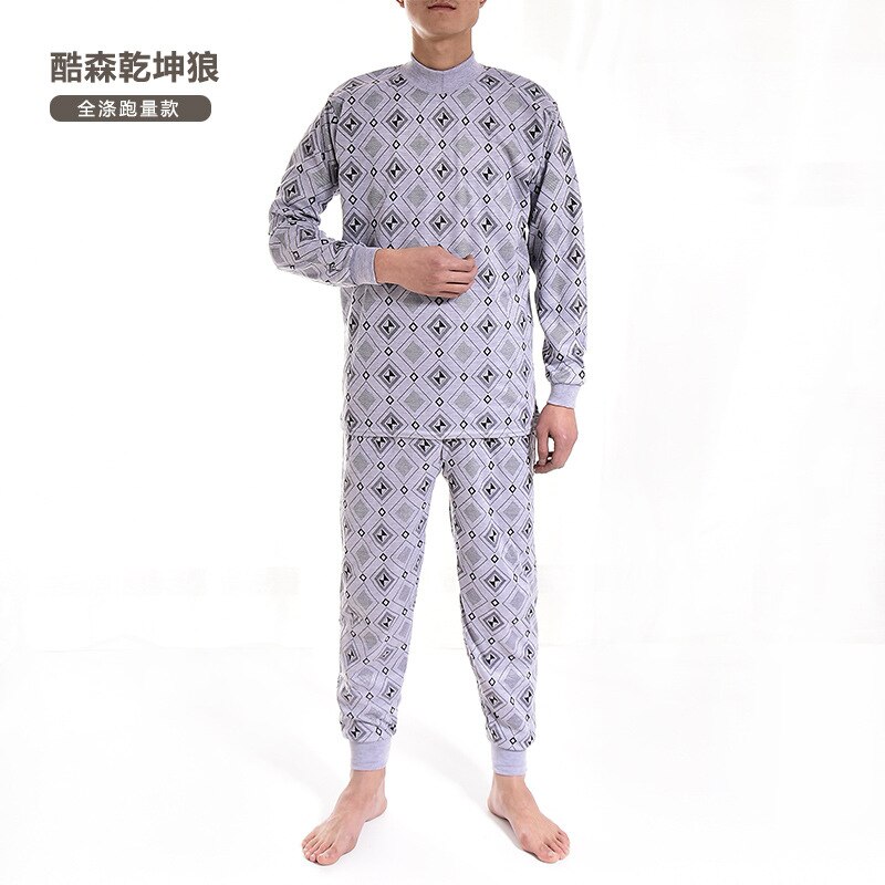 Men's Autumn Clothing and Trousers Set Polyester Special Middle-aged and Elderly Stalls Printed Underwear Pijama Thermal