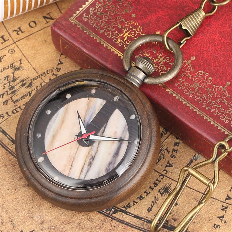 Quartz Wooden Pocket Watch Men Keychain Luminous Chain Wood Men Pendant Watch Clock Dial Warcraft: Marble2