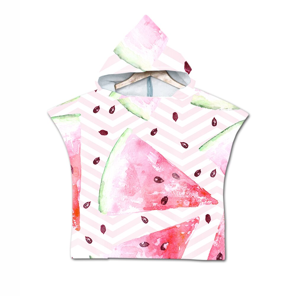 Novelty Zomer Fruit Watermeloen Gestreepte Zigzag Microfiber Baby Kids Hooded Swim Bad Strandlaken Poncho Cape