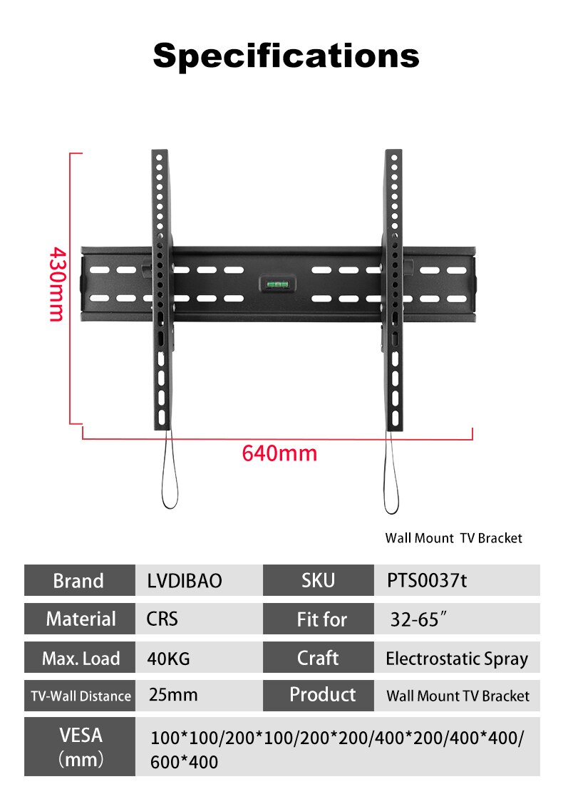 Wall Mount TV Bracket for 32-65“ Inches TV in Living Room Bed Room Office Meeting Room Load up to 40 kg