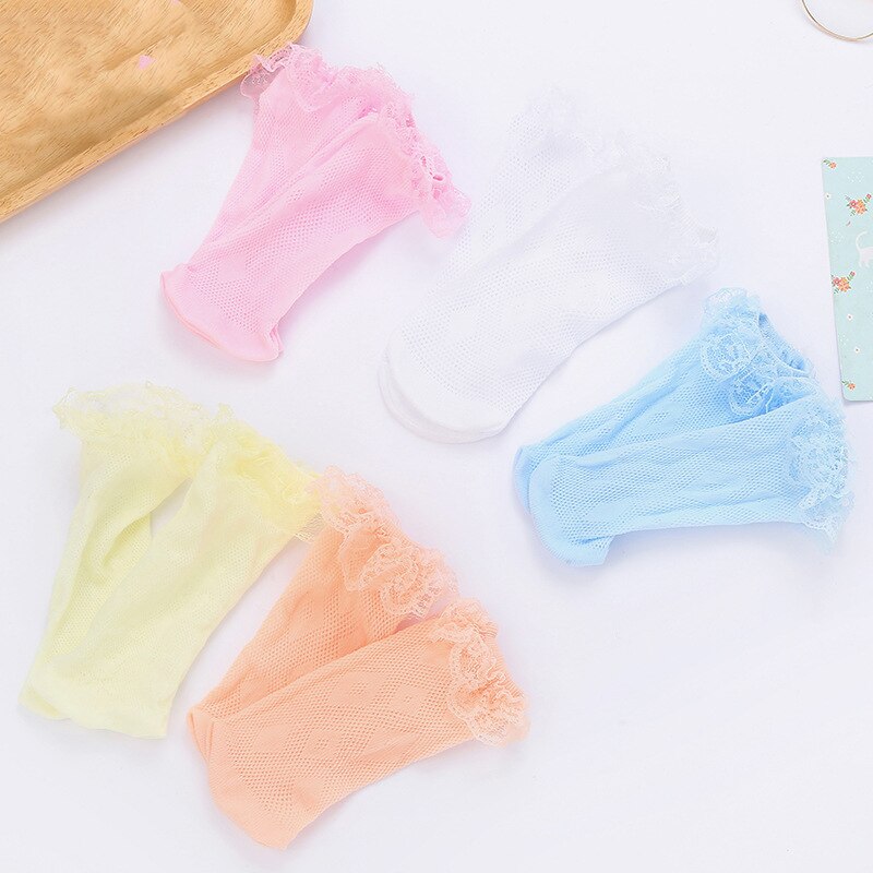 1 Pair Lytwtw's Cute Lace Breathable Thin Newborn Baby Girl Kids Sock Anti Slip Summer Mesh Socks Children