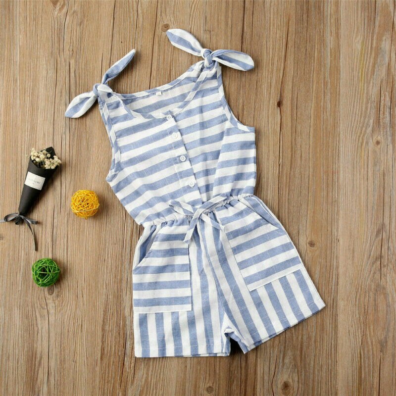 1-5 jaar casual kind babymeisje gestreepte kleding mouwloze romper jumpsuit outfit zonnepak