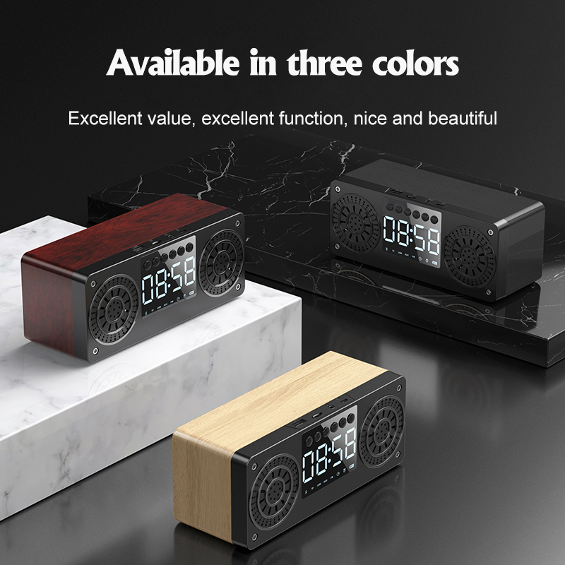 Houten Bluetooth Speaker Draagbare Draadloze Luidsprekers Bass Stereo Subwoofer Met Handsfree Tf Card Aux MP3 Fm Speler Wekker