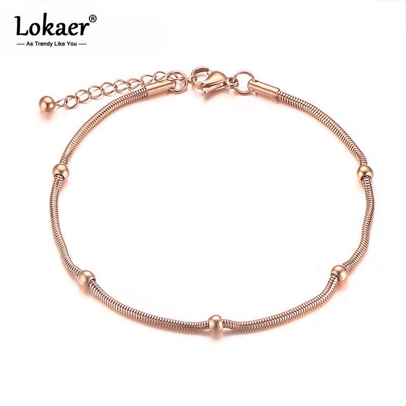 Lokaer Trendy Rose Goud Kleur Chain & Link Armbanden Voor Vrouwen Roestvrij Staal Kralen Armband & Bangle b19103