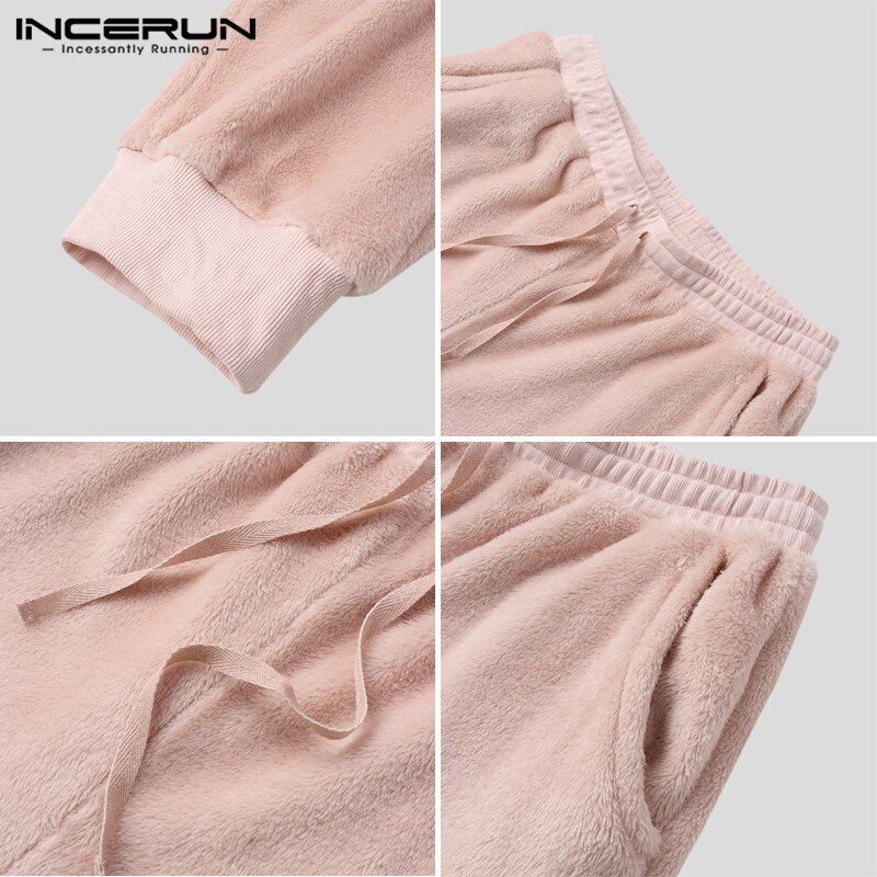 INCERUN – pantalon de nuit en molleton pour homme, pyjama doux et , avec cordon de serrage, poches, vêtements de maison et de loisirs