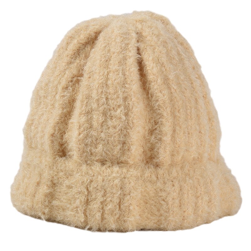 Vinter ski lue tykkere varm utendørs snowboard lue strikket myk voksaktig vill lue ull kvinner ensfarget: Beige
