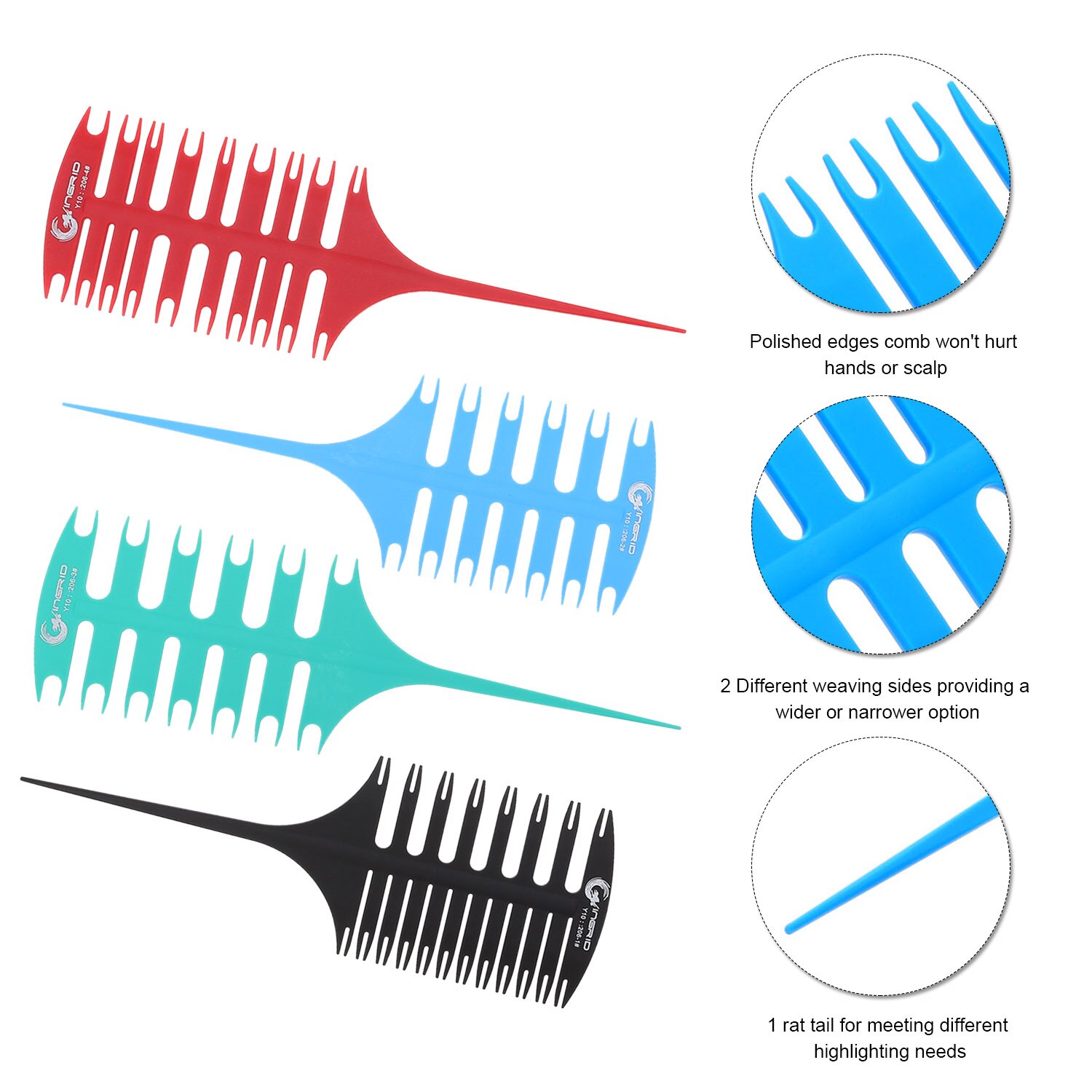 4Pcs/Set Hair Highlight Sectioning Comb Hair Coloring Highlighting Weaving Sectioning 3-Way Hair Dye Styling Tool for Salon Use