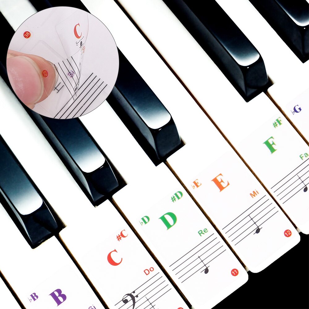 88/61/54/49 Transparent Piano Keyboard Stickers Electronic Keyboard Key Piano Stave Note Sticker Symbol for White Keys Sticker