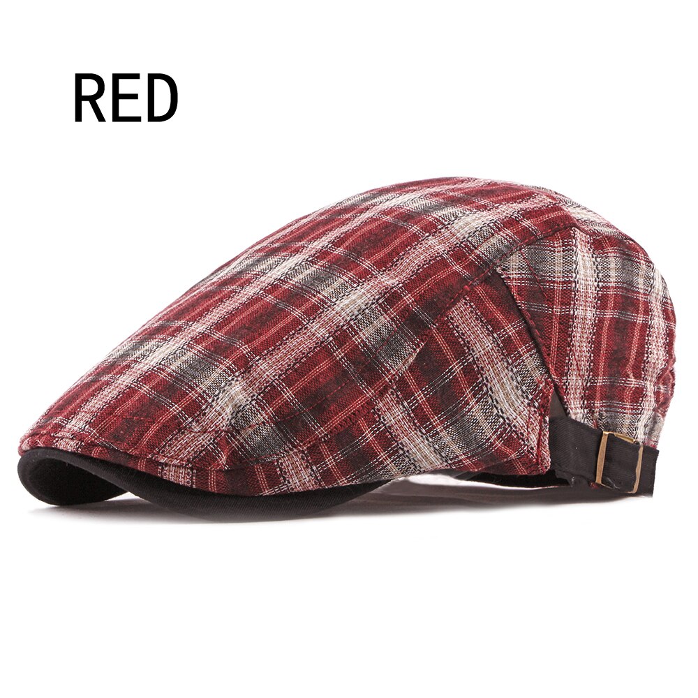 Mode Lente Herfst Hoeden Voor Mannen Casual Katoen Baret Caps Gorras Planas Boinas Plaid Platte Pet Verstelbare Baretten Pet: RED