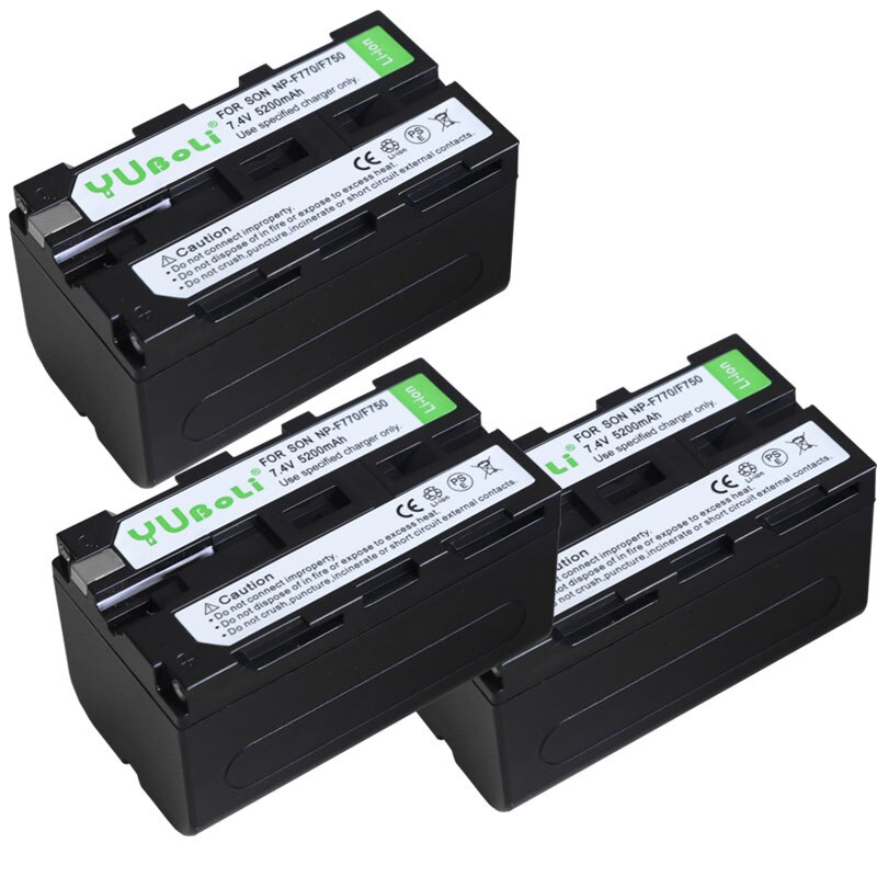 NP-F750 NP-F770 Battery 5200mAh + Dual LCD Charger for Sony Cameras: 3 Batteries