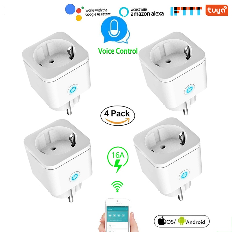 Tuya WiFi Smart Plug 16A 220V EU Standard Adapter Wireless Remote Voice Control Power Monitor Timer Socket For Google Home Alexa