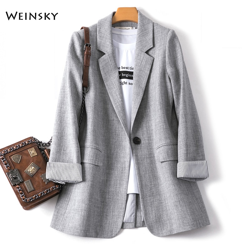 Business Plaid Suits Women Work Office Ladies Long Sleeve Spring Casual Blazer