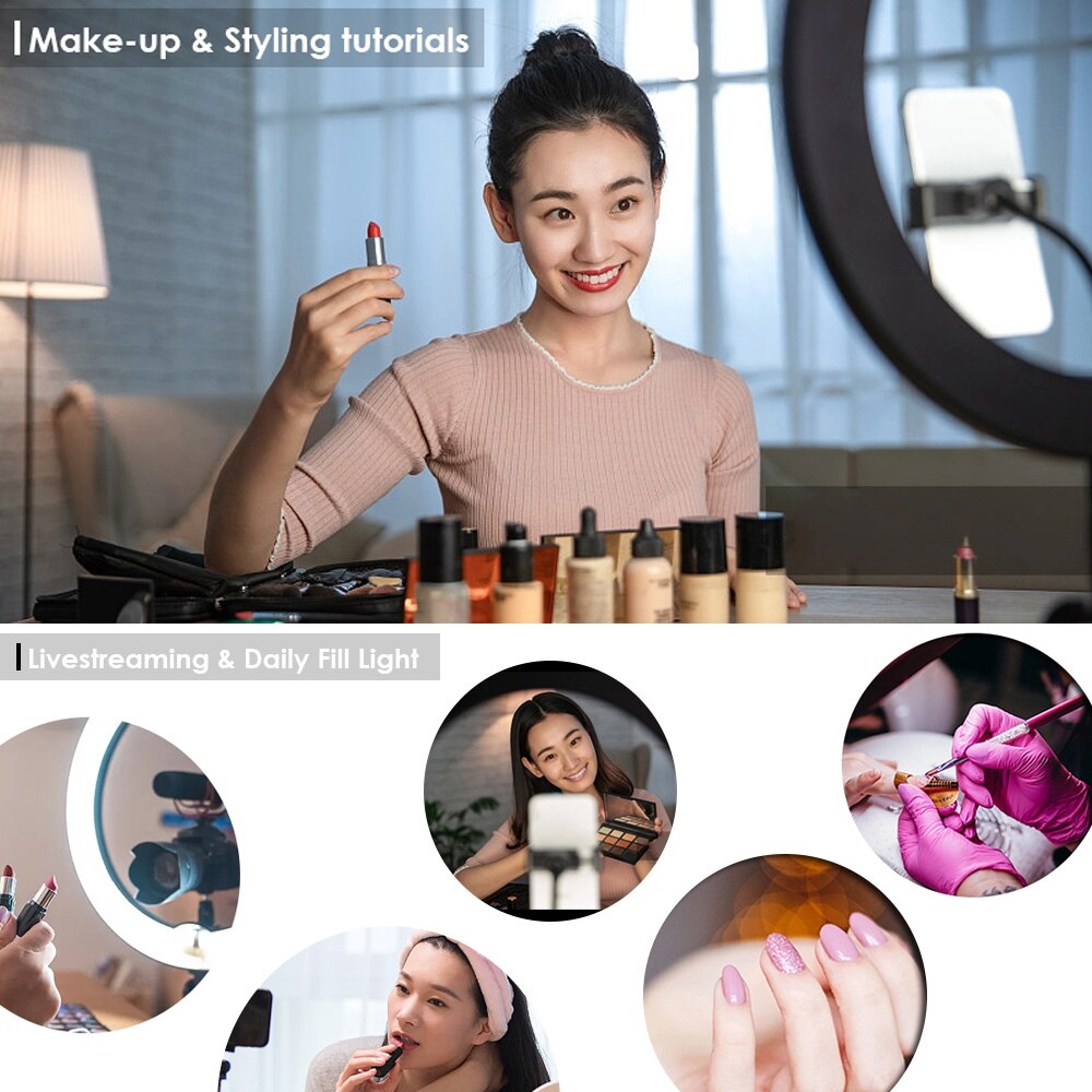 Andoer 10 Inch Dimbare Led Selfie Ring Video Light 3000K-6500K Led Cirkel Licht Cri 96 Met tafelblad Statief 3 Lichtstanden