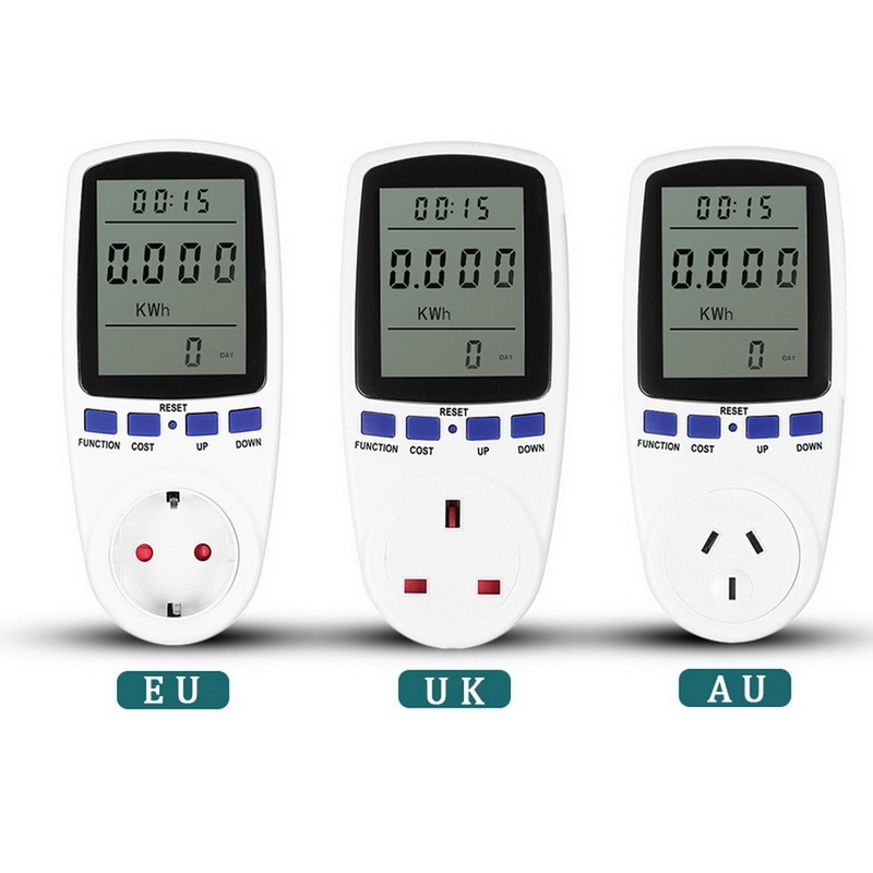 Eu / uk / au stik acmeter wattmeter digital spændingsforbrug watt power meter elovervågning
