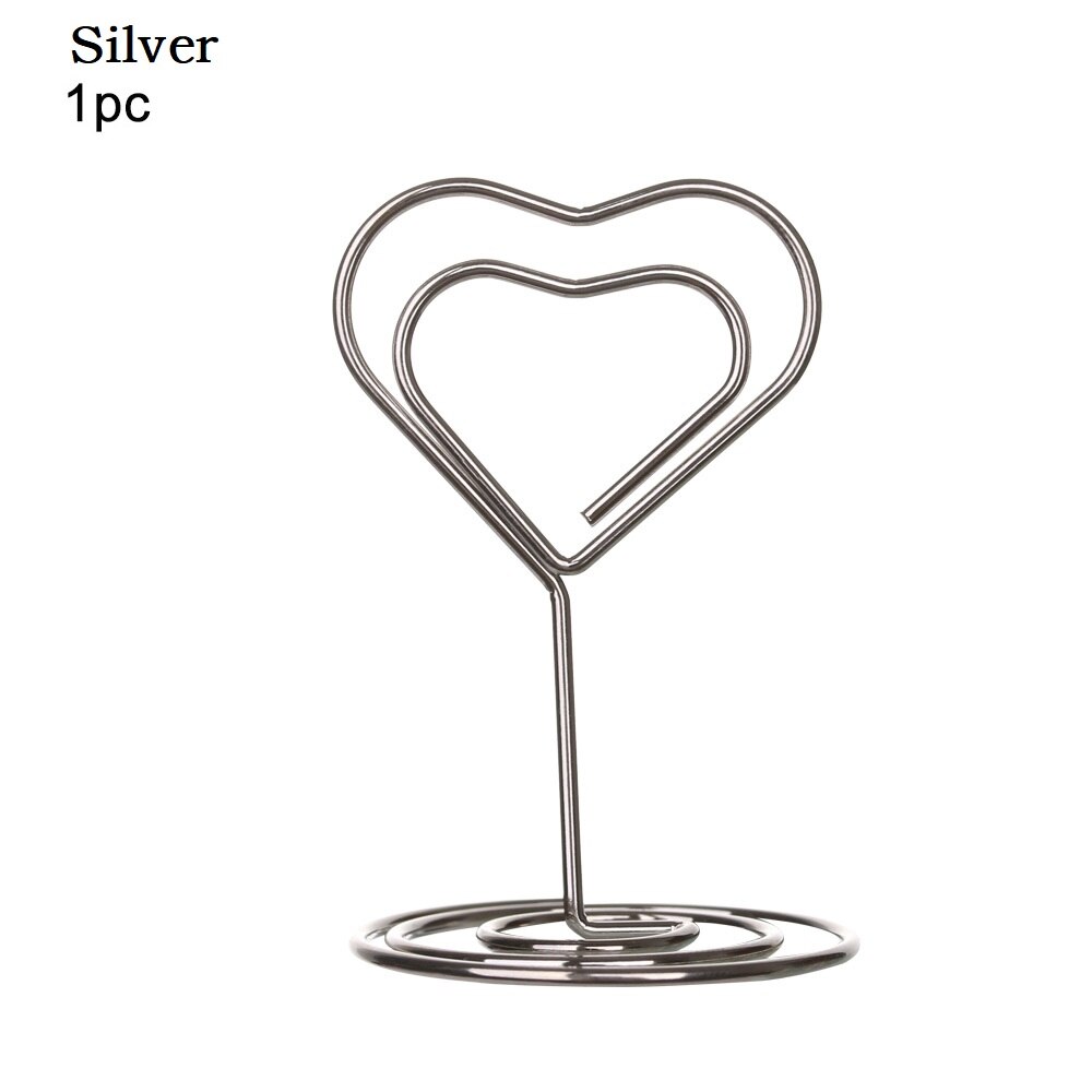 1/3/5Pcs Metal Heart Diamond Shape Clamp Place Card Holder Photo Clip Table Number Stand for Wedding Party Desktop Decor: Type1-1pc--silver